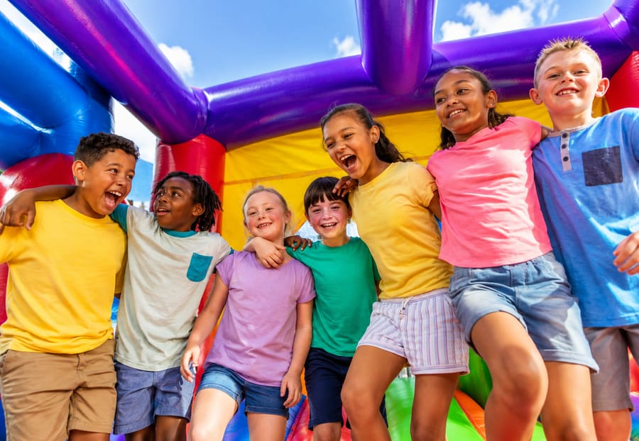 Group celebrating at a party with rentals