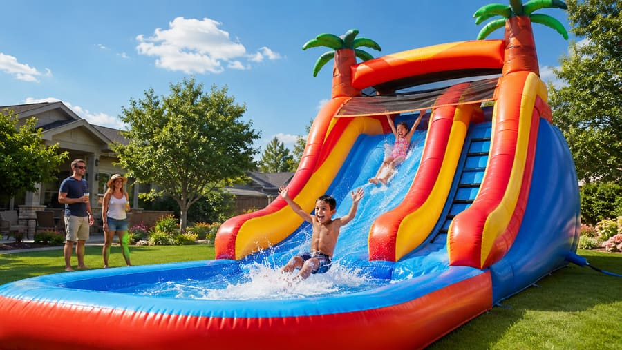 Guests on a water slide at an outdoor event
