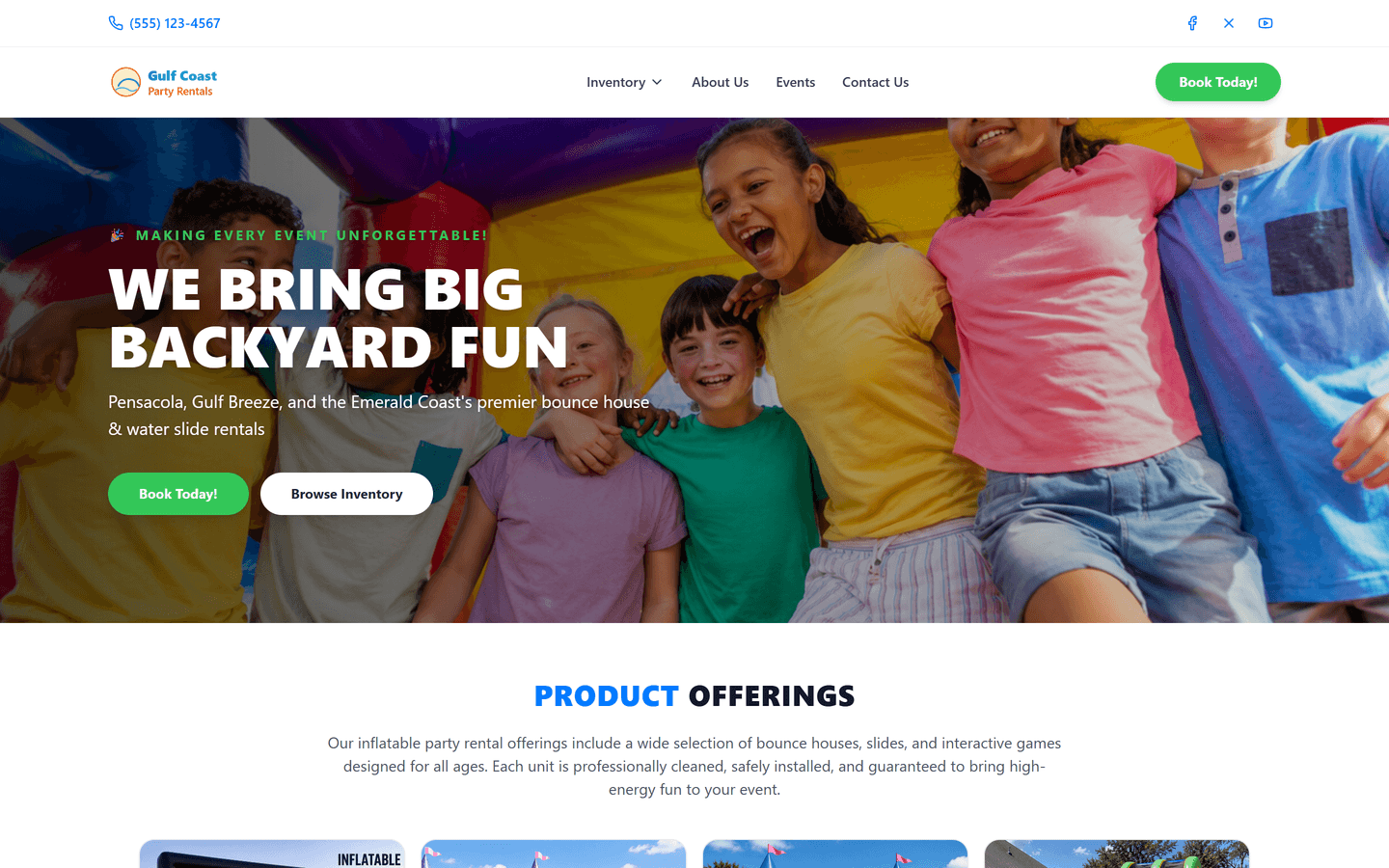 Gulf Coast Party Rentals - a branded booking website built with InflataHQ